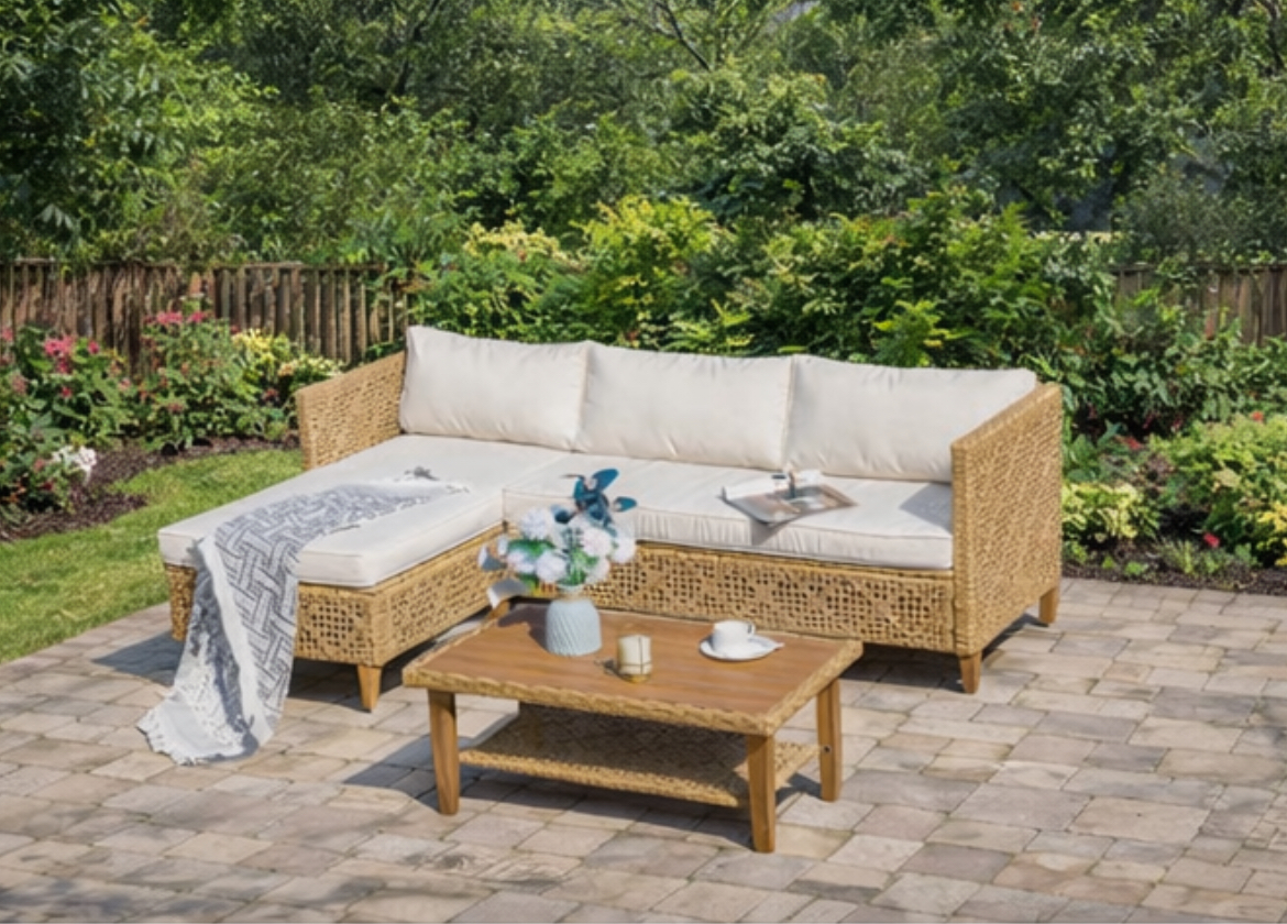 Wicker Patio Set w/ Wooden Coffee Table