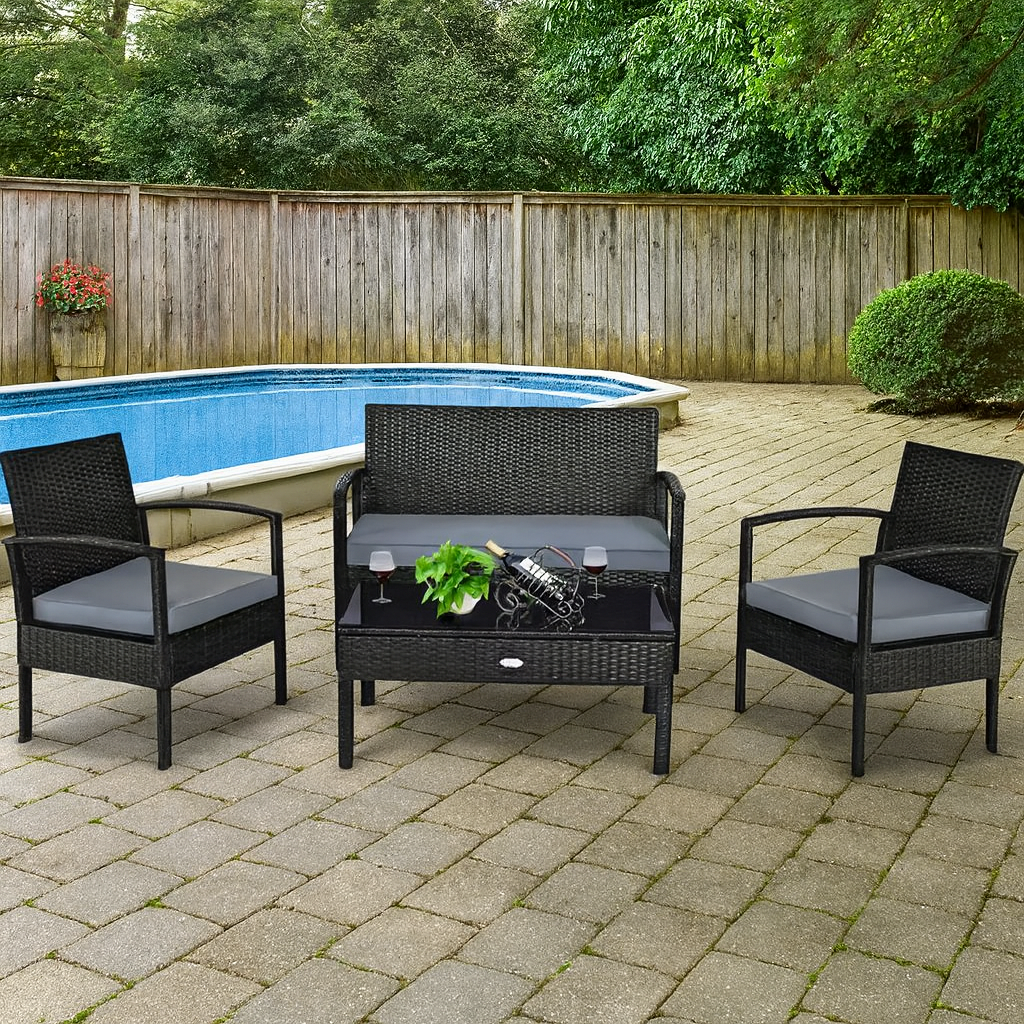 4-Piece Outdoor Patio Furniture Set w/ Glass Topped Table